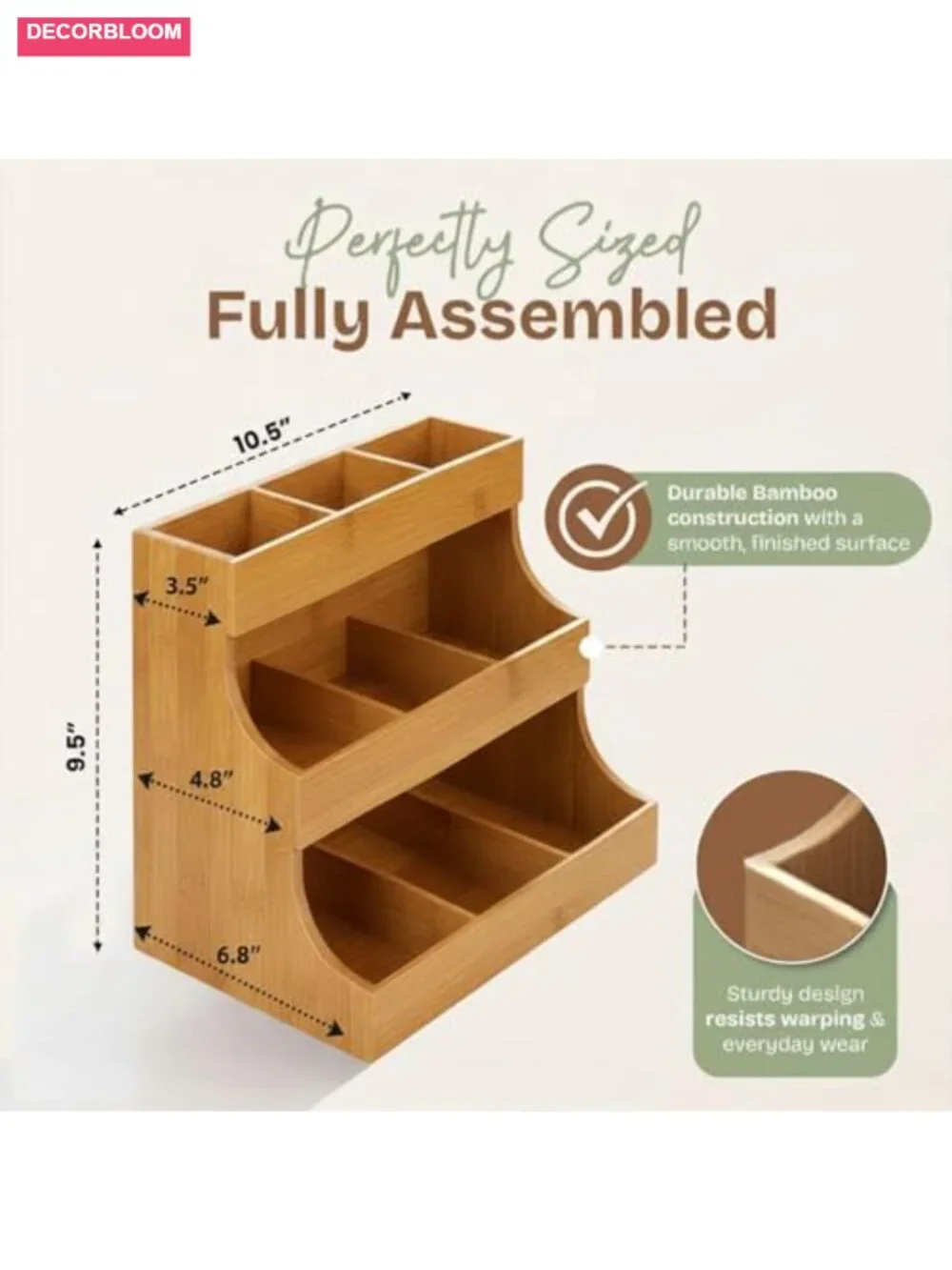 Bamboo 3-Tier Tea Bag Organizer with 4 Coasters